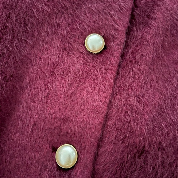 NWT kate spade gorgeous burgundy brushed wool coat with pearl buttons - Size XL - Picture 7 of 8